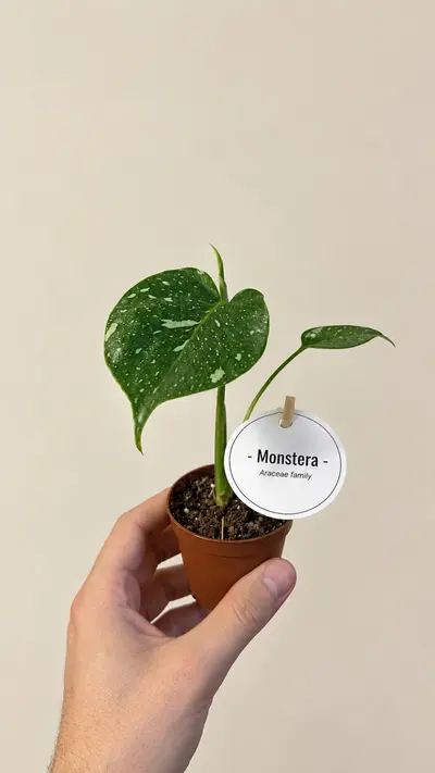 Monstera Thai Constellation (Monstera deliciosa 'Thai Constellation') — Una constelación viva: cada hoja luce variegaciones…